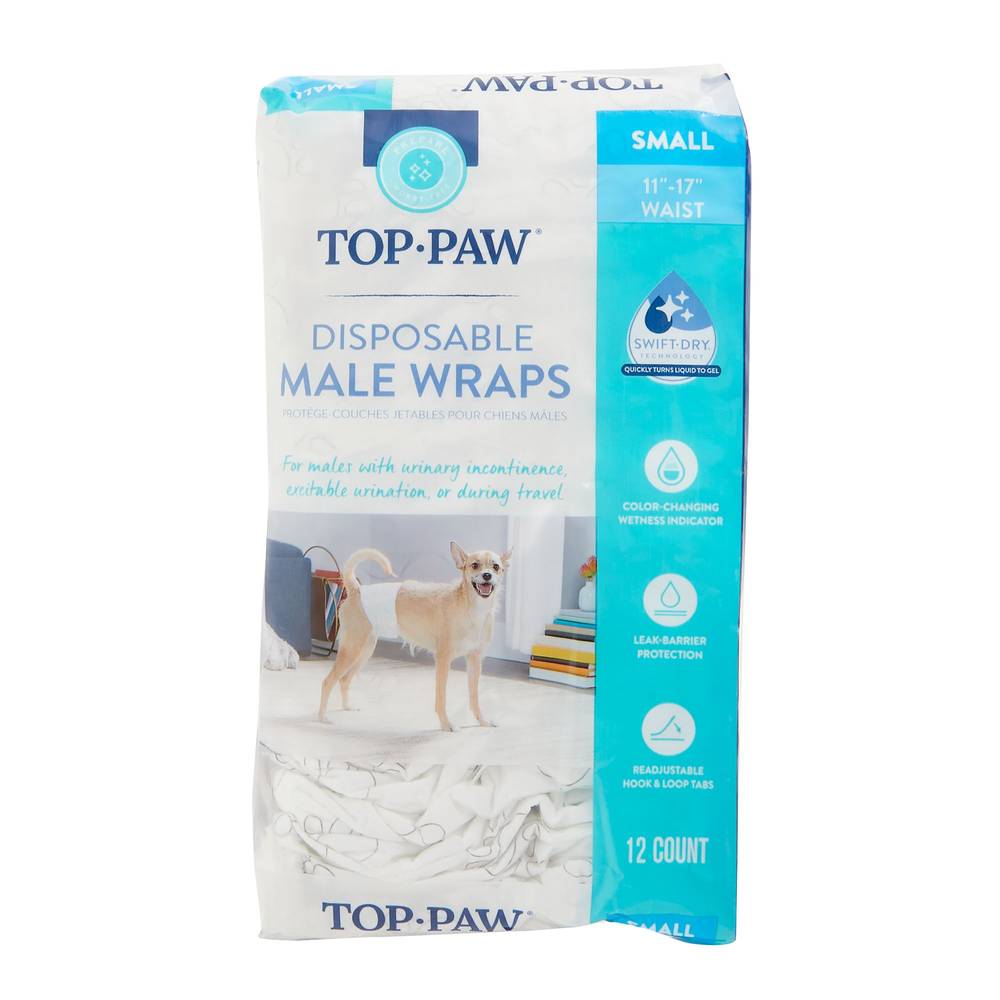 Top Paw Disposable Wrap Dog Diapers (Male/Small 11-17/White)