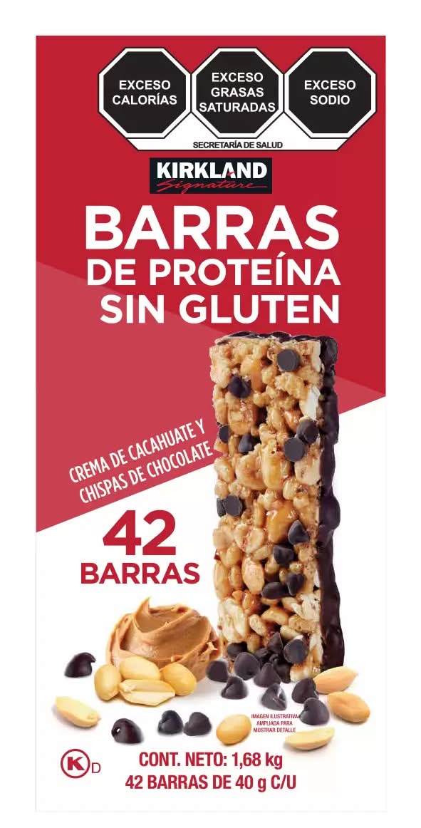 Kirkland Signature · Barras de proteína con crema de cacahuate y chispas de chocolate (42 x 40 g)