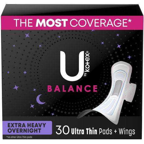 U by Kotex Balance Ultra Thin Overnight Pads With Wings (30 ct)