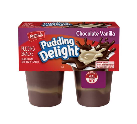 Sunny's Chocolate Pudding Delight Snacks, Vanilla (3.25 oz, 4 ct)