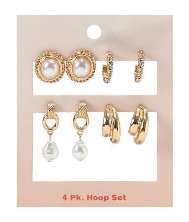 Hoops Earrings 4-Pack Gold/Pearl Hoops