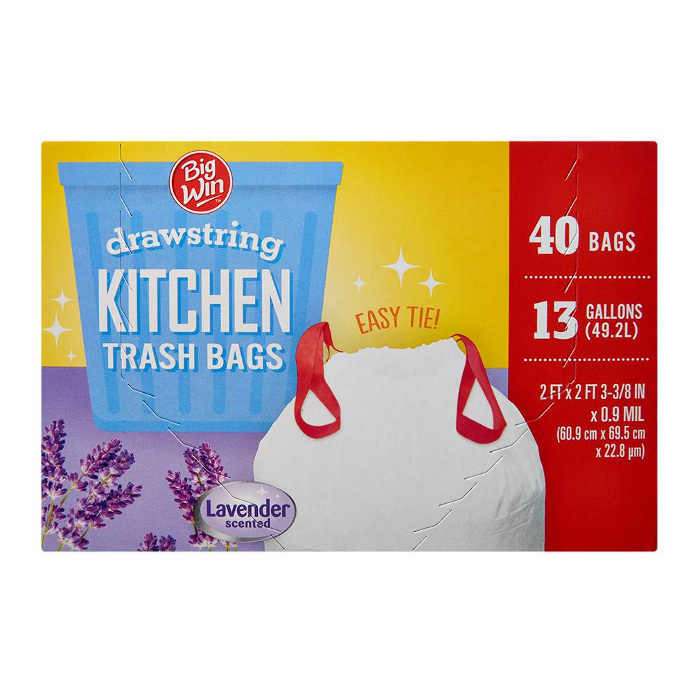 Big Win Drawstring Kitchen Trash Bags, Lavender, 60.9 cm X 69.5 cm X 22.8 um (40 ct)