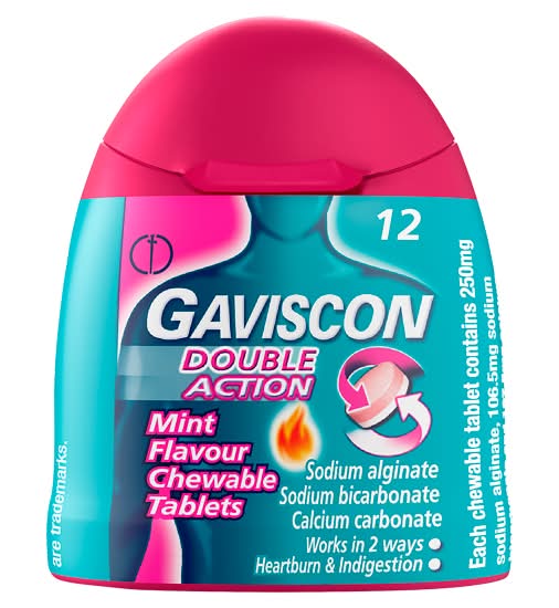 Gaviscon Mint, Double Action Heartburn & Indigestion Chewable Tablets (12 pack)