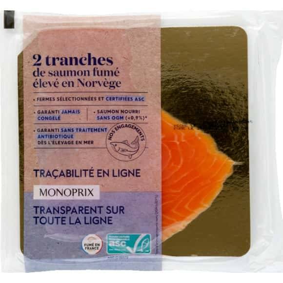 Monoprix Saumon Fume Eleve En Norvege Asc La Barquette De 2 Tranches, 70G