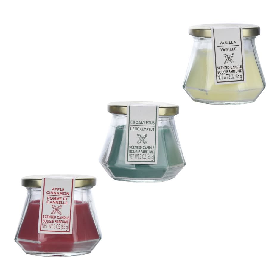 Geometric Glass Jar Scented Candles, 3 oz.