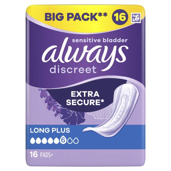 Always Discreet Long Plus Women Incontinence Pads (16 ct)