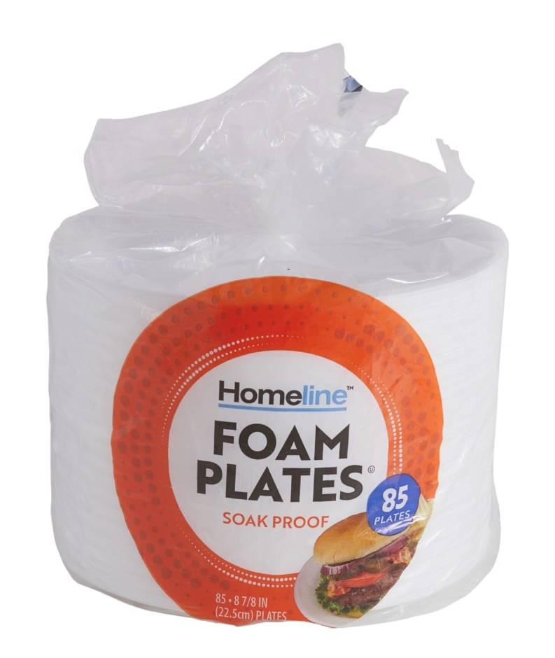 Homeline Soak Proof Foam Plates, 22.5 cm, White (85 ct)