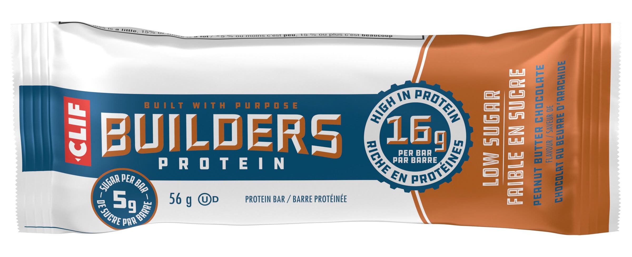 Builders Clif Low Sugar Protein Bars, Peanut Butter Chocolate (56 g)
