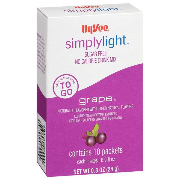 Hy-Vee Simply Light Low Calorie Drink Mix, Grape (0.8 oz, 10 ct)