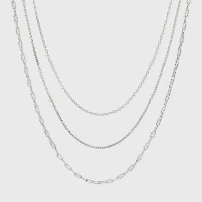 A New Day Plated Cable Box and Paperclip Chain Necklace Set, 16 in, Silver (3 ct)