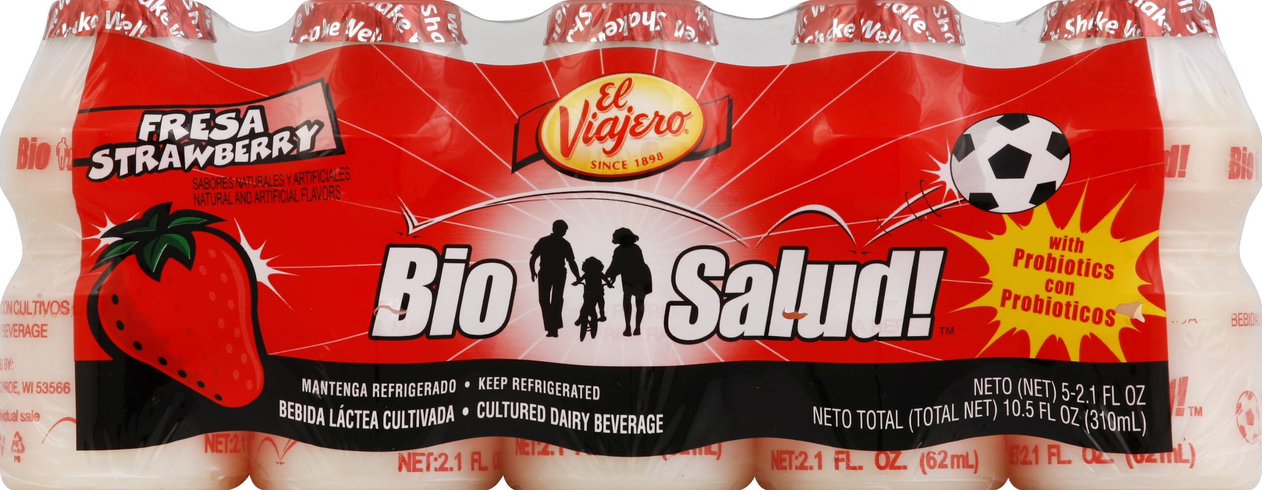 El Viajero Bio Salud! Strawberry Cultured Dairy Beverage (10.9 oz)