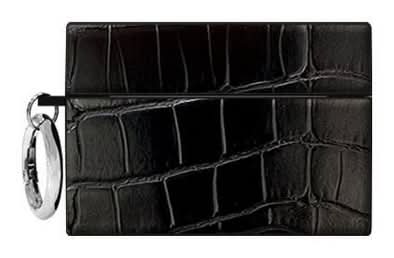 Flaunt Square AirPods Pro (1st/2nd gen.) Case - Black Crocodile Faux leather with Silver Ring Clip