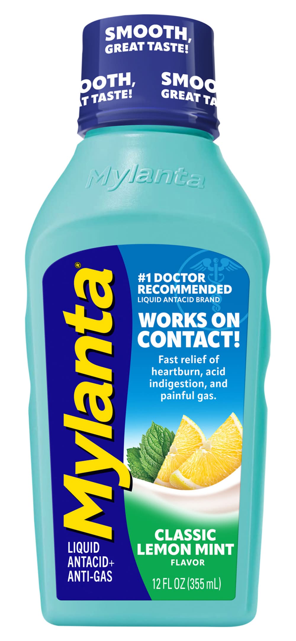 Mylanta Maximum Strength Liquid Antacid + Anti-Gas, Classic Lemon Mint (12 fl oz)