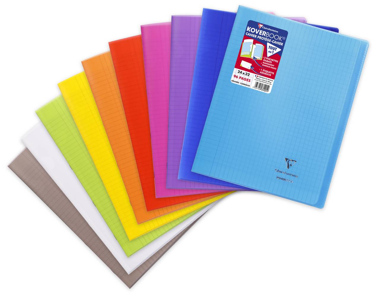 Clairefontaine - Cahier piqûre koverbook 24x32cm grands carreaux seyes 96p bleu