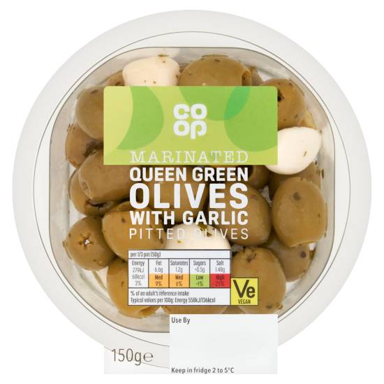 Co-op Pitted Queen Green Olives With Garlic (150g)