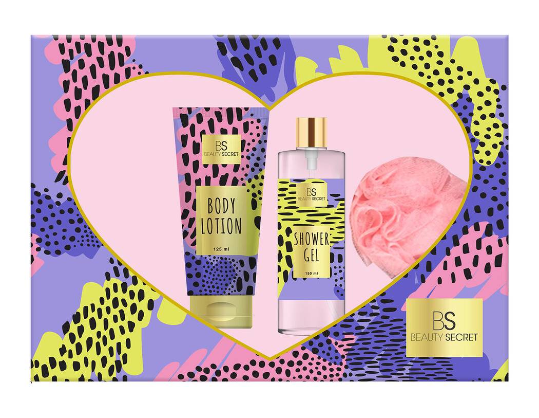 BS Beauty Secret Shower Gel 125ml + BodyLotion 150ml + Bath Fizzer 3 x 35g + Body Puff
