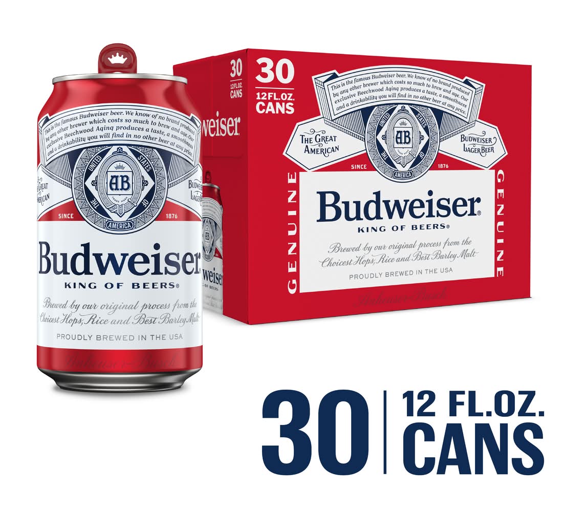 Budweiser American Lager Beer (30 x 12 fl oz)