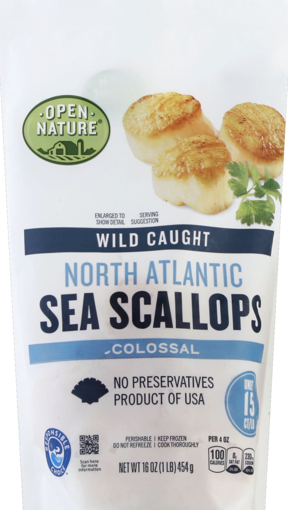 Open Nature North Atlantic Sea Scallops Colossal (16 oz)