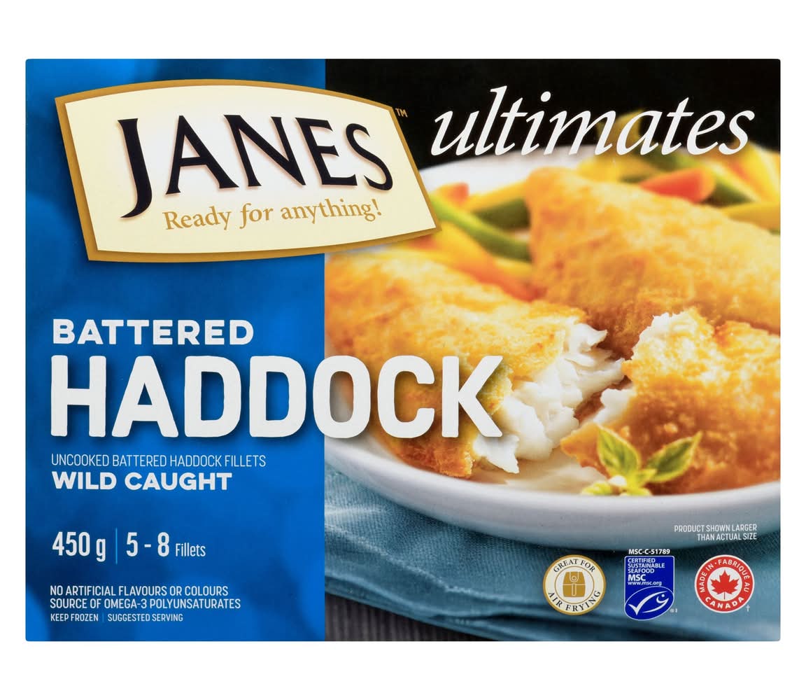 Janes Ultimates Uncooked Battered Haddock Fillets (450 g)