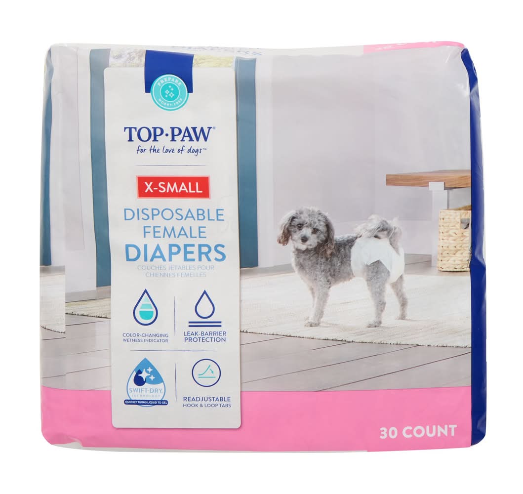 Top Paw® Female Disposable Dog Diapers, Ultra Absorbent, Leakproof and Comfortable, 30 Count (Size: X Small)