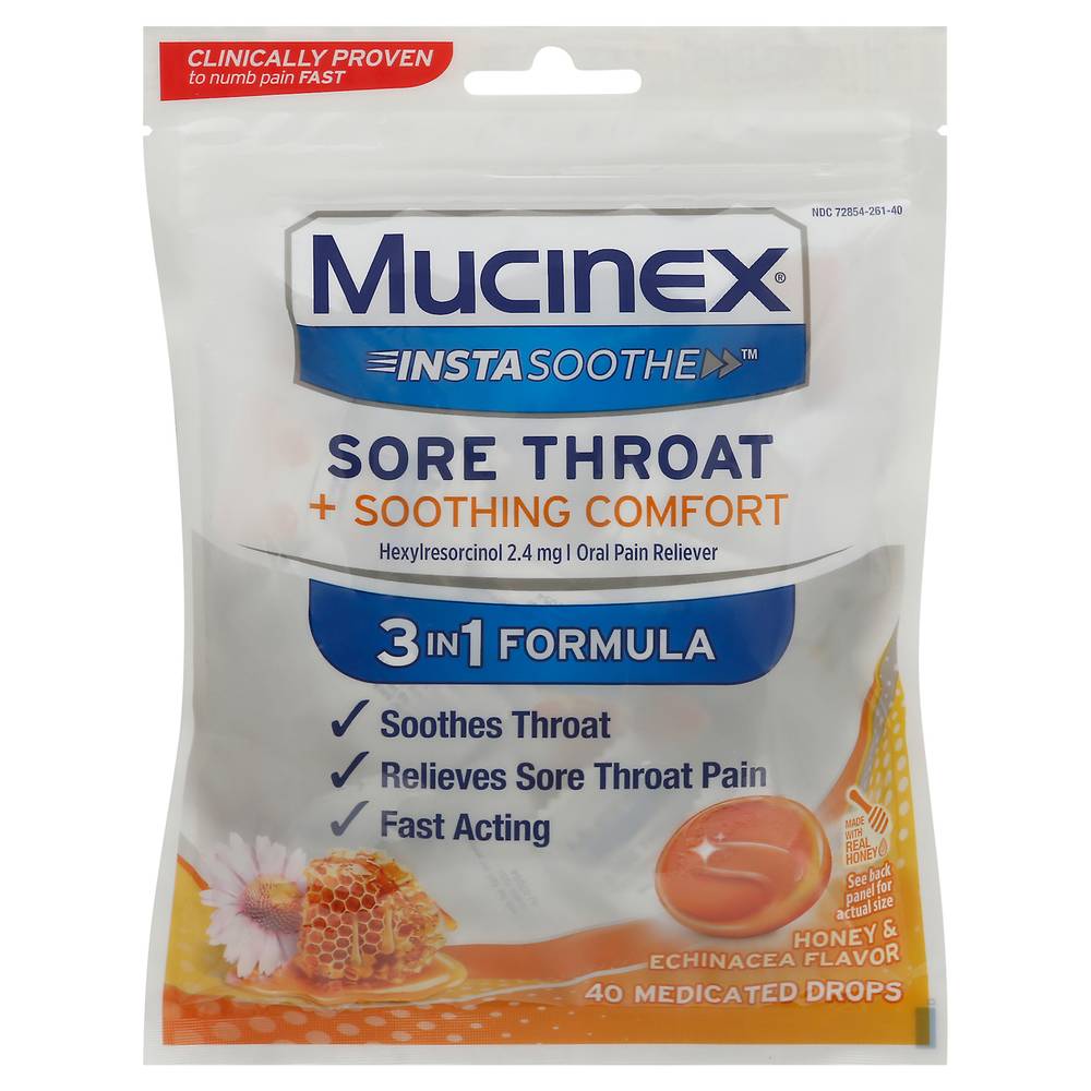 Mucinex Instasoothe Honey & Echinacea Flavor Sore Throat + Soothing Comfort (3.84 oz, 40 ct)