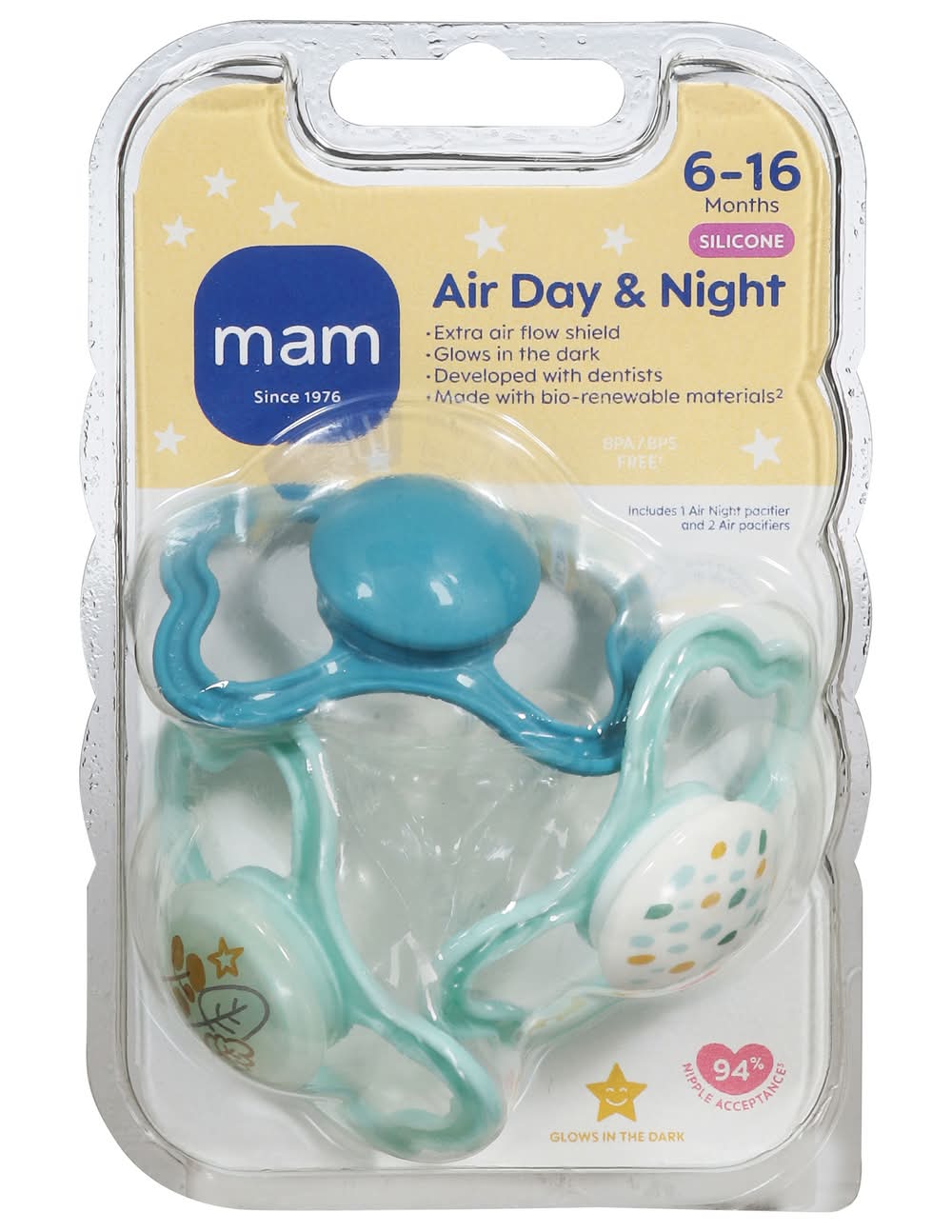 MAM Air Day and Night Silicone Orthodontic Pacifiers (3 ct)