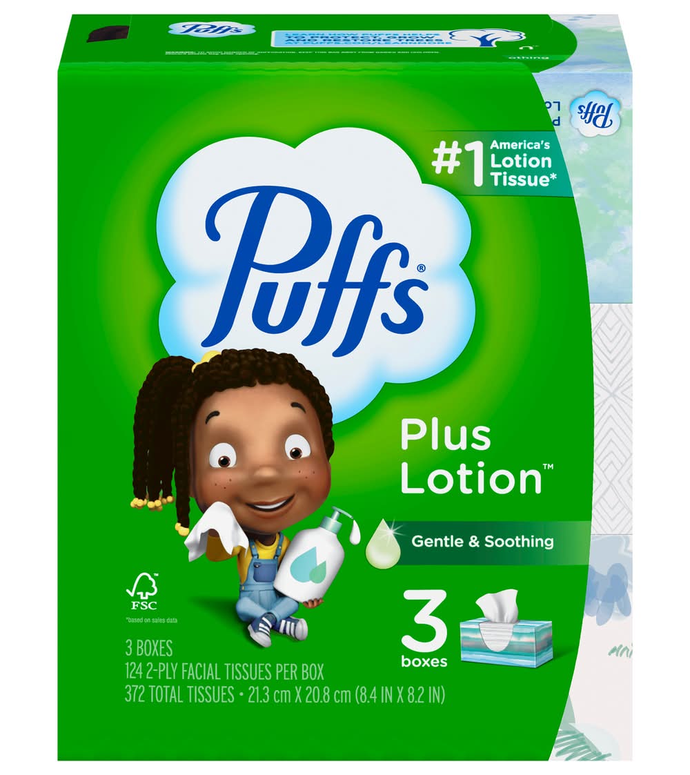 Puffs Plus Lotion White 2-ply Facial Tissue (3 x 124 ct)