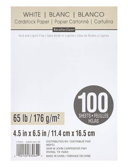Recollections Cardstock Paper, Size 4.5x6.5 in, White (100 ct)