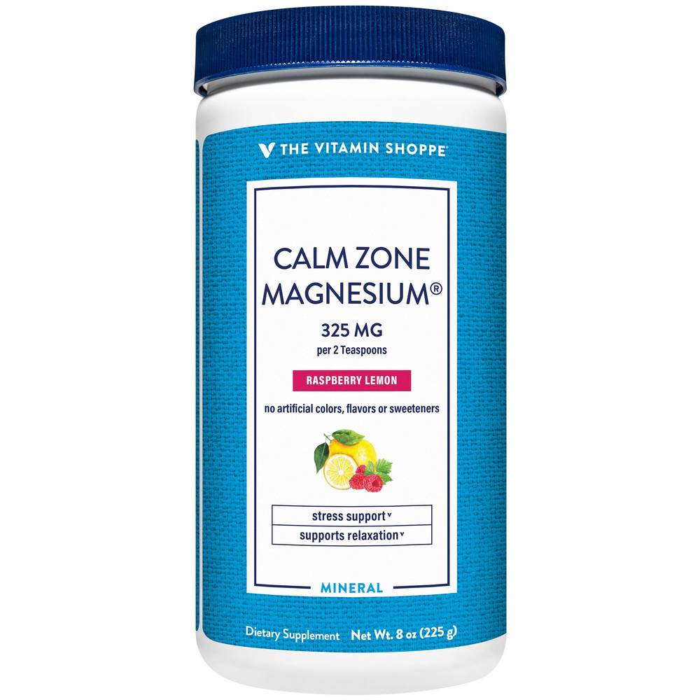 Calm Zone Magnesium Powder - 325 Mg - Raspberry Lemon Relaxation Drink (8 Oz./50 Servings)