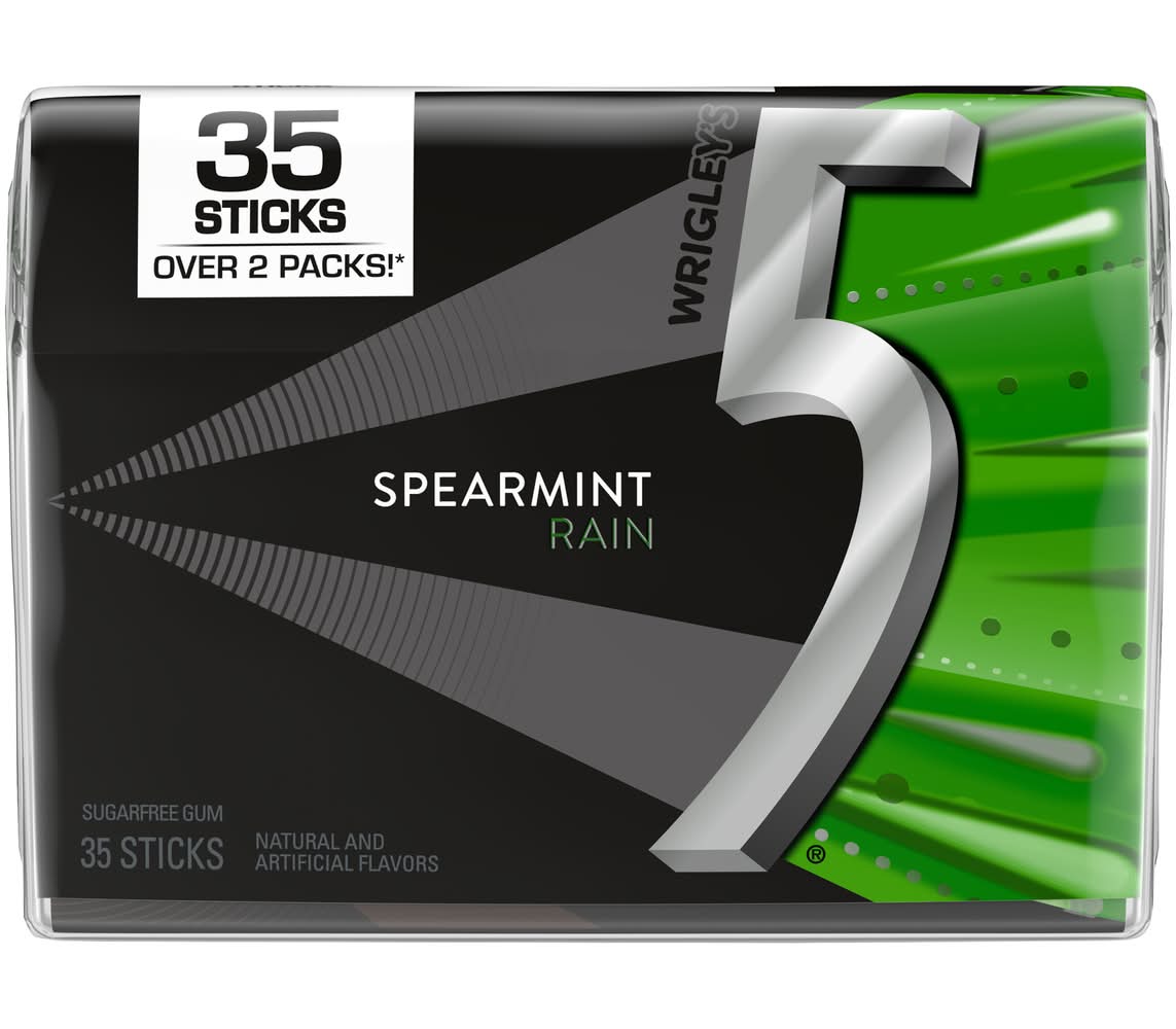 5 Gum Sugar Free Chewing Gum, Spearmint Rain (35 ct)