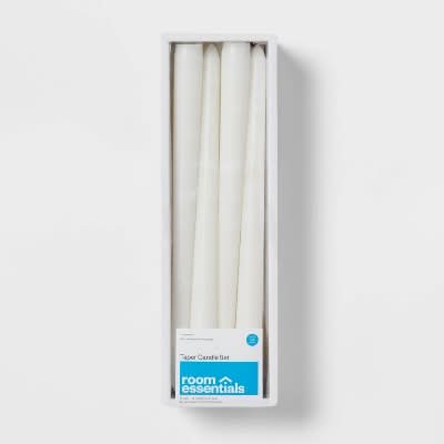 Room Essentials Unscented Taper Candles Paraffin Wax, 10 in, White (12 ct)