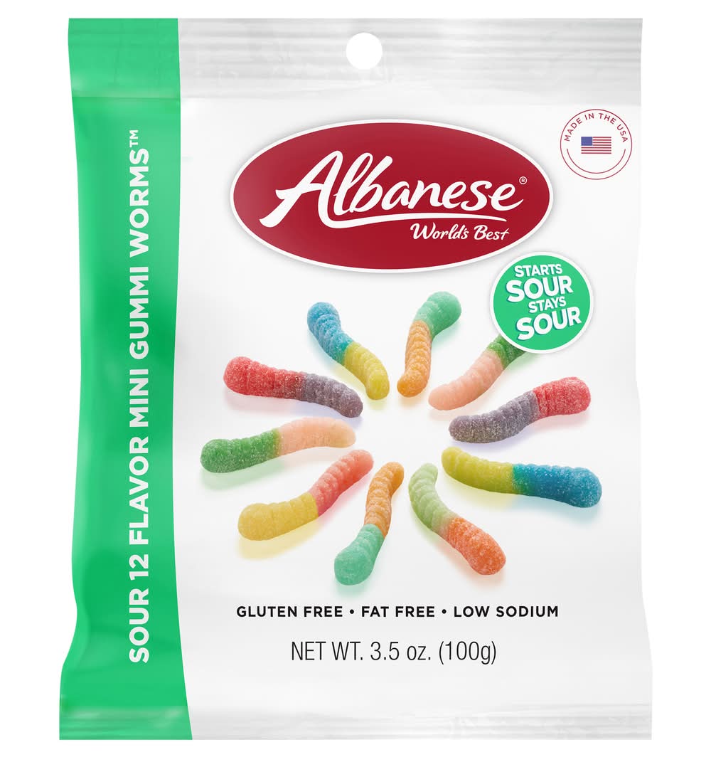 Albanese World's Best Sour Mini Gummi Worms, Asorrted (3.5 oz)