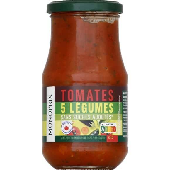 Monoprix Sauce Tomates 5 Légumes Sans Sucres Ajoutés Le Bocal De 420 G