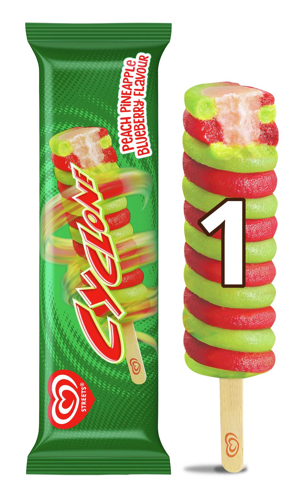 Streets Cyclone Ice Block Paddle Pop, Peach-Pineapple-Blueberry (90mL)