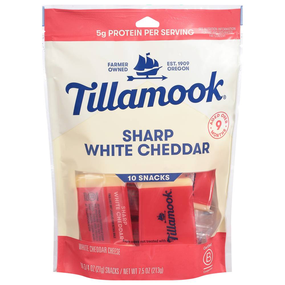 Tillamook Sharp White Cheddar Snack Portions Cheese (7.5 oz, 10 ct)