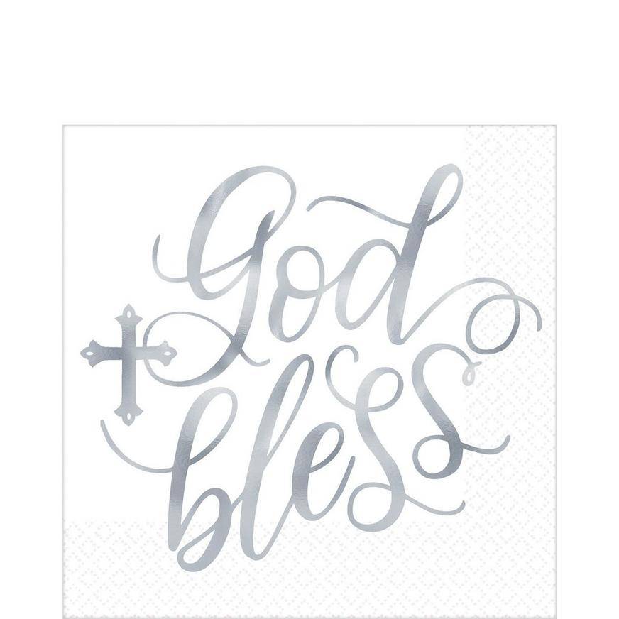 Metallic Silver God Bless Lunch Napkins 16ct