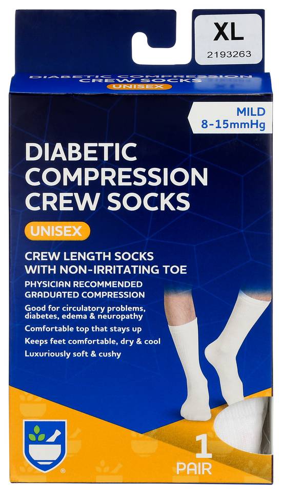 Rite Aid Uni-Sex Diabetic Crew Sock - White, XL, 1 Pair