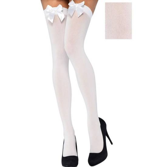 Adult White Thigh-High Stockings with Bows