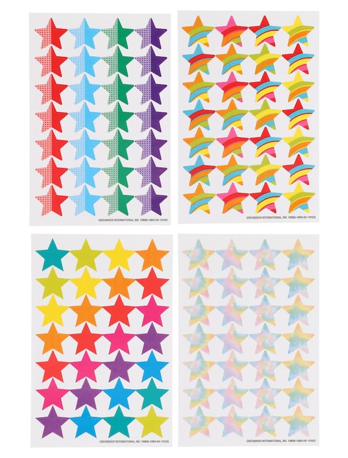 Teaching Tree Colorful Star Stickers Sheet, 4x6 in, Assorted (4 ct)