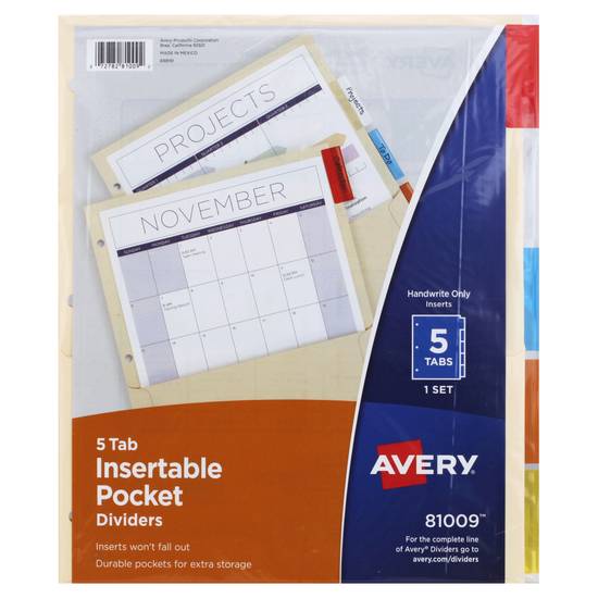 Avery 5 Tab Insertable Pocket Dividers (5 dividers)