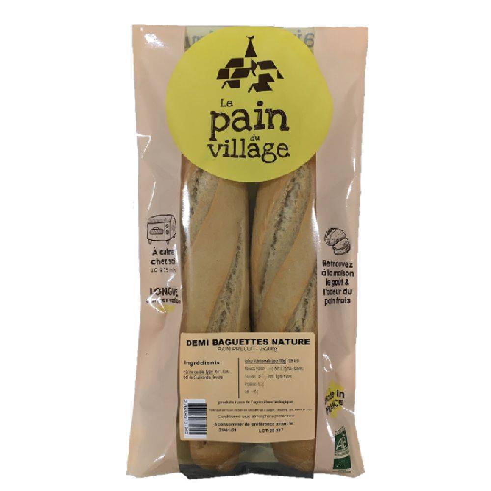 Demi baguette nature 2x200g - LE PAIN DU VILLAGE - BIO