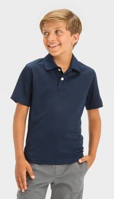 Boys' Short Sleeve Performance Uniform Polo Shirt - Cat & Jack™ Navy Blue S