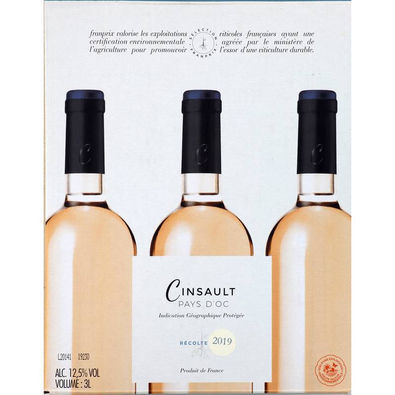 Cinsault - Vin rosé de pays d'oc 2019 (3 pièce, 1 L)