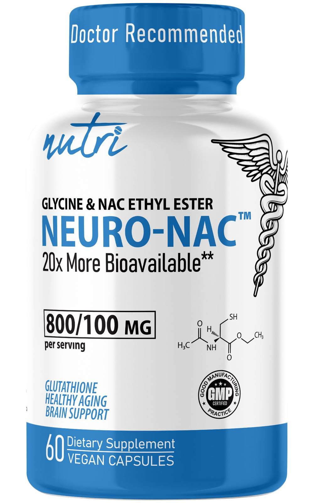 Neuro-Nac - Glycine & Nac Ethyl Ester - Glutathione For Healthy Aging -  800/100 Mg (60 Capsules)