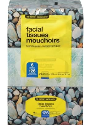 No Name Mouchoirs Hypoallergéniques 2 Épaisseurs, 126 Feuilles / 2-Ply Hypoallergenic Facial Tissues, 126 Sheets 1.0 EA