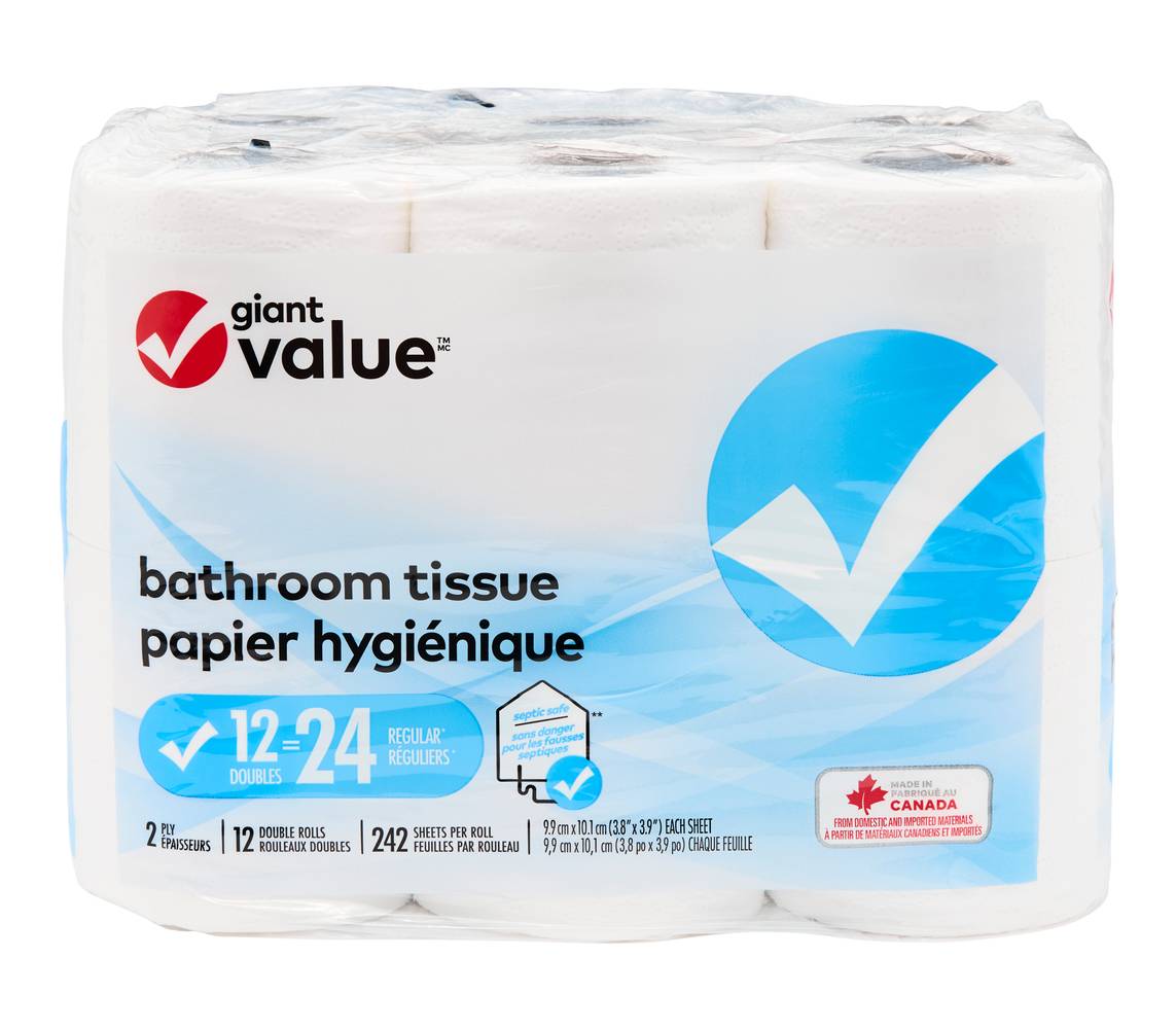 Giant value 2 ply épaisseurs papier hygiénique - 2 ply toilet paper (3.8x3.9 in) (12 unités)