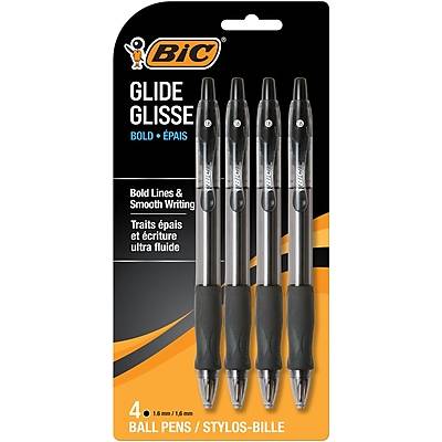 Bic Glide Bold Retractable Ballpoint Pen Bold Point Black Ink (4 ct)