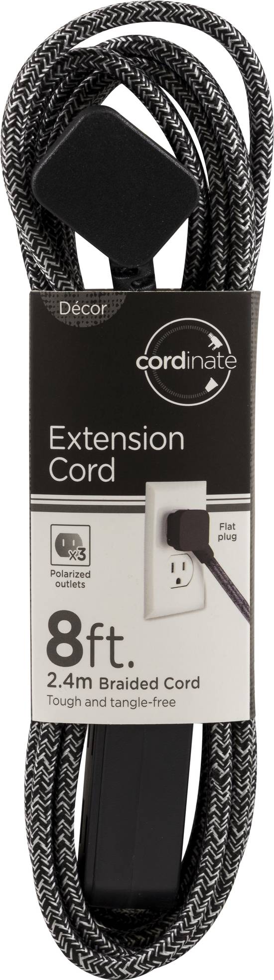 Cordinate Basic 3-Outlet Polarized Extension Cord Braided Dark Heather 8' (1 ct)