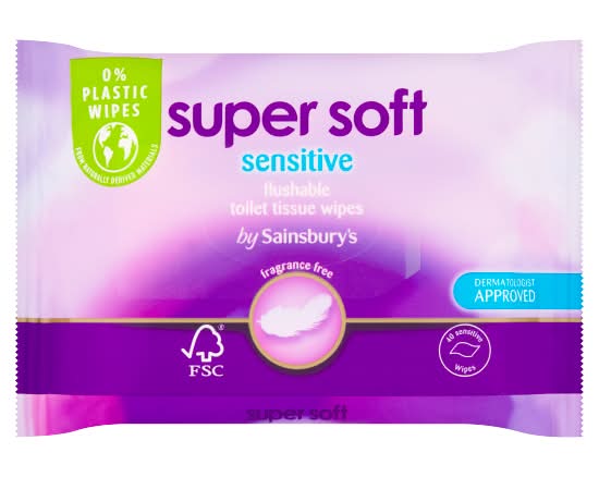 Sainsbury's Super Soft Sensitive Flushable 0% Plastic Toilet Tissue Wipes (40 pack)