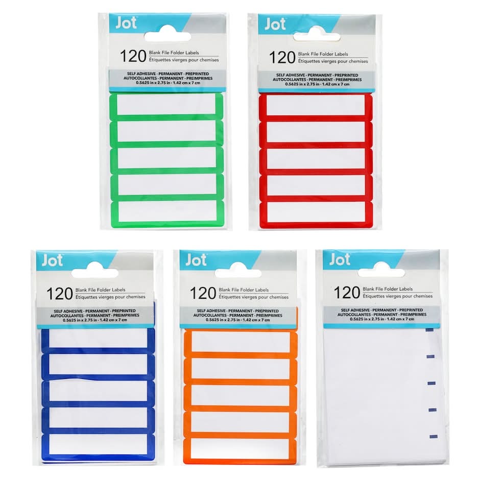 Jot Color-Coded Blank File Folder Labels, 120-pc Pack.